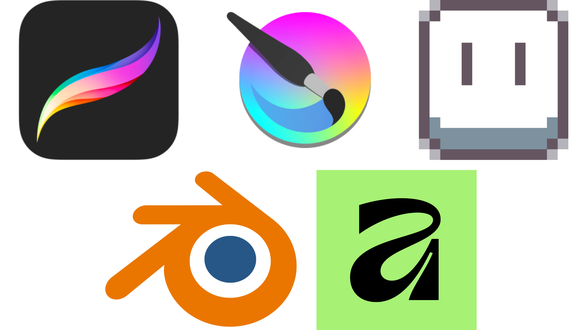 Procreate, Krita, Aseprite, Blender, and Affinity Designer